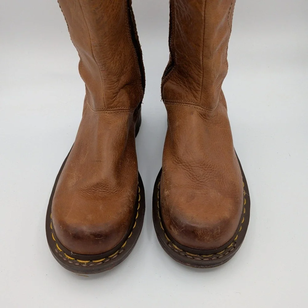 Dr Martens 11484 Slate Hi Peanut Brown Leather Women 9 Tall Knee High Boots Lace